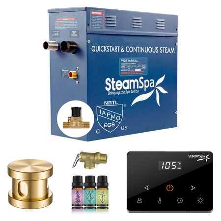 Steamspa Oasis 7.5KW Steam Generator with Continuous Steam Wireless Control and Auto-Drain in Gold OAW750GD-A