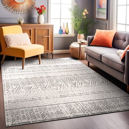 World Rug Gallery Geometric Boho Area Rug 4 ft x 6 ft Gray MON843GRAY4X6