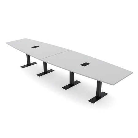 Skutchi Designs 14ft Conference Table With Power Unit | 14 Person Modular Boat Meeting Table | Harmony Series HAR-BOT-48X168-T.BK-U779-EBLK