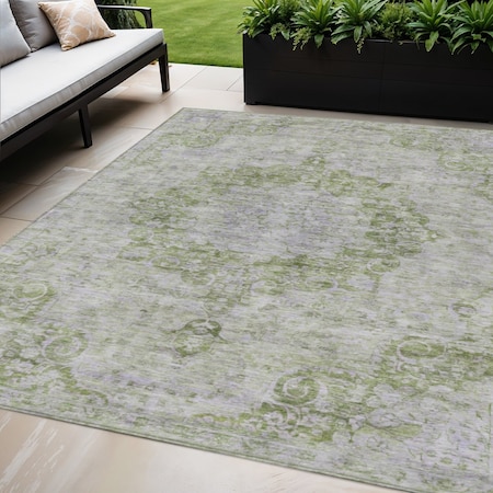 Homeroots 5' X 8' Olive Green Floral Medallion Washable Indoor Outdoor Area Rug 607909