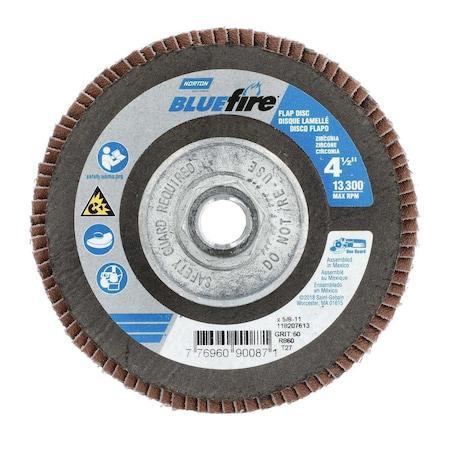 Norton Abrasives Flap Disc, Zirconia Alumina, 4 1/2" dia 77696090087