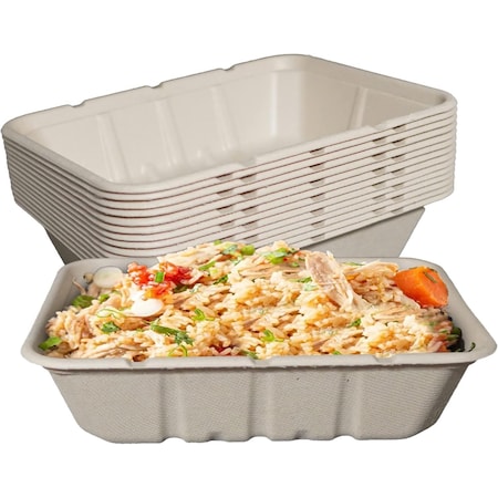 Ecoquality 40oz Rectangular Sugarcane Container, Compostable Bowls for Takeout, and Restaurant, 200PK EQCRTB40-200