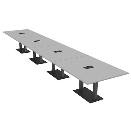 Skutchi Designs Rectangle Conference Table With Power, 48 in W, 264 in L, Grey HAR-REC-48X264-DOU.BK-U779-EBLK