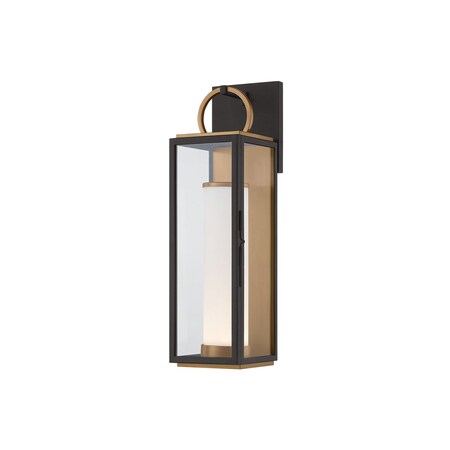 Troy Lighting Gareth Integrated LED Exterior Wall Sconce, Patina Brass and Textured Black, 5 In x 18 In B6718-PBR/TBK