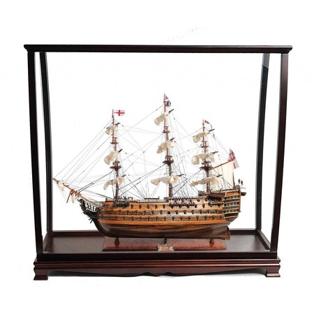 Homeroots 32" Wood Brown Solid Wood Hand Painted HMS Victory Medium Display Case Model Boat 401843