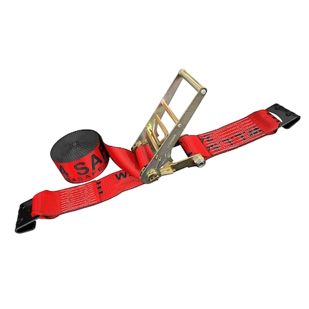 Tie 4 Safe 4'' x 40' Ratchet Strap w/ Flat Hook. WLL: 5,400 LBS Red RT21R-1540-M12N-R-C-1