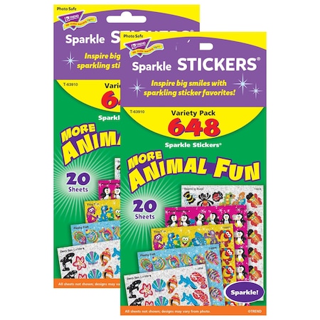 Trend Animal Fun Sparkle Stickers Variety Pack, 648-Piece Set, 2PK T63910