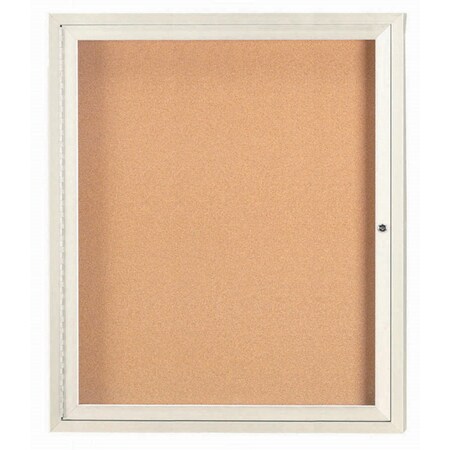 Aarco Enclosed Natural Pebble Grain Cork Bulletin Board w/ Ivory Powder Coated Al Frame, 36''Hx30''W DCC3630RIV