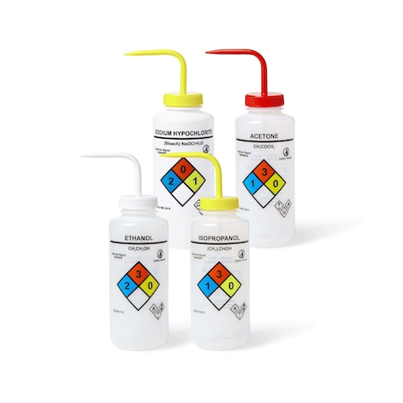United Scientific UniSafe Assorted Wash Bottles, 1000mL, 4PK UN37300AST1