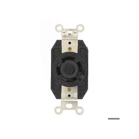 Leviton Flanged Locking Receptacle, L20-30R, 30 A, 347/600V AC, Three Phase, 4 Pole, Flush Mount, Black 2770