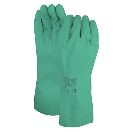 Ansell SOLVEX 37175 CHEMICAL-RESISTANT GLOVES, 10, NITRILE, GREEN, FLOCKED COTTON 37-175-10