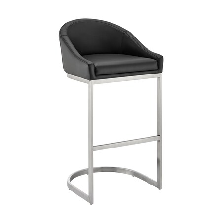 Armen Living Katherine 30in Bar Stool in Brushed Stainless Steel with Black Faux Leather LCKABABSBLK30