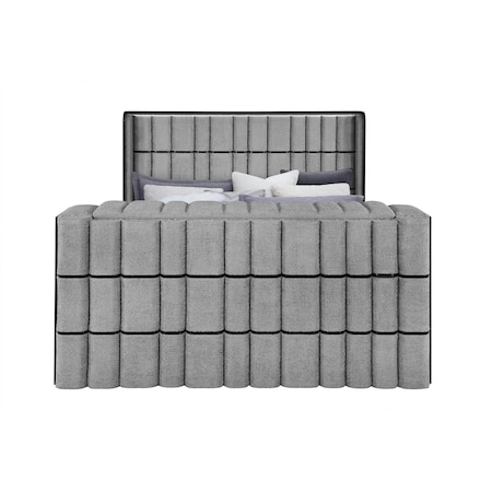 Global Furniture Usa Contemporary Isabella Grey King Bed With Led, Tv Lift, Bluetooth Speaker And Fireplace Crystal ISABELLA-GREY-KB W/LED TV LIFT SPKR & FPLC