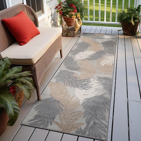 World Rug Gallery Vicenza Tropical Floral Indoor/Outdoor Runner Rug 2 ft 7 in x 10 ft Beige 8011BEIGE27X10