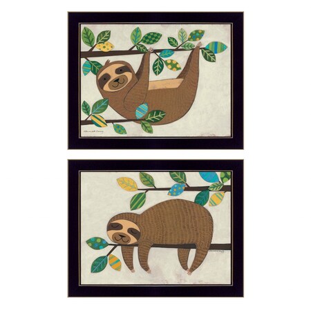 Homeroots Set Of Two Cute Sloths 1 Black Framed Print Wall Art, 2PK 406039