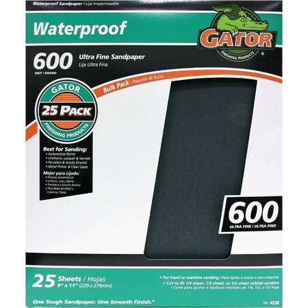 Gator Blade Waterproof 9''x11'' 600 Grit Ultra Fine Sandpaper, 25PK 4238
