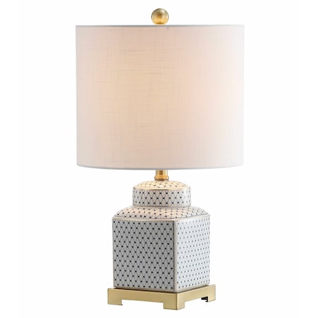 Jonathan Y Cleo 21.5" Ceramic/Metal Ginger Jar LED Table Lamp, White/Navy JYL3043A
