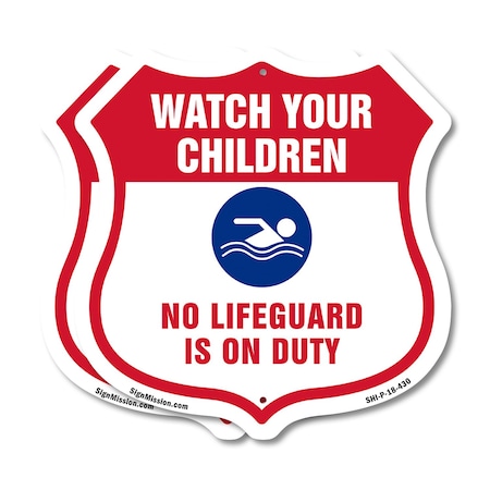 Signmission Pool Safety Shield Sign Attention Watch, 18 inch X 18 inch, Plastic Sign, 2PK SHI-P-2PACK-18-430