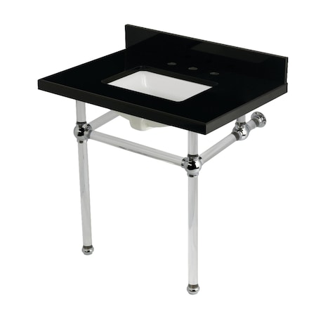 Kingston Brass 30" Black Granite Console Sink with Acrylic Legs, 8-Inch, 3-Hole, Black Granite/Polished Chrome KVPK3030KASQ1