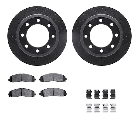 Dynamic Friction Co DFC Brake Rotor Drilled & Slotted - Black- w/Ultimate Duty Brake Pad & HW Kit 8412-54102