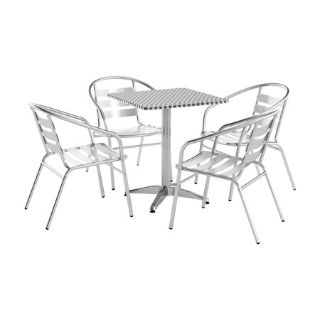 Flash Furniture Square Table Set, Aluminum, Plastic, Stainless Steel, Grey TLH-ALUM-24SQ-017BCHR4-GG