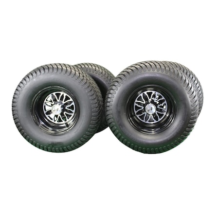 Antego 22x11.00-10 Turf tire with 10x7 Fusion Glossy Black Wheels for Golf Cart Single A1070139009030422110010