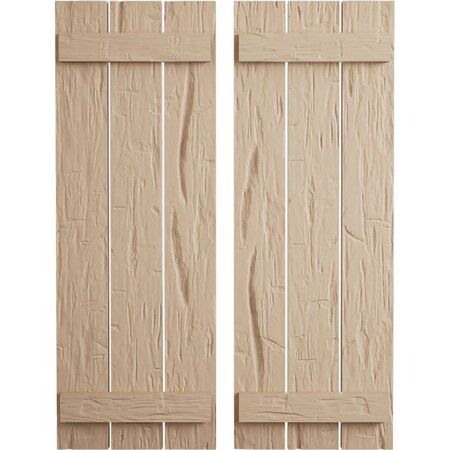 Ekena Millwork Rustic Three Board Spaced Board-n-Batten Hand Hewn Faux Wood Shutters, 17 1/2W x 24H, PR SHUBSS17X24HHPR