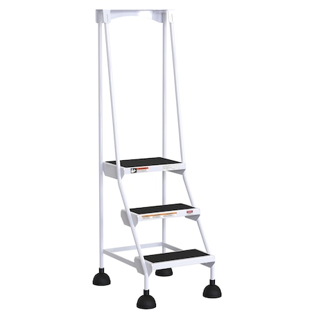 Vestil 63.4375 H Steel Commercial Spring Loaded Rolling Ladder, 3 Steps LAD-3-W