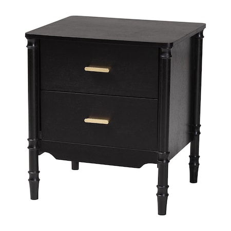 Baxton Studio Marisela Black Wood Nightstand with Gold Handles 260-14262-ZORO
