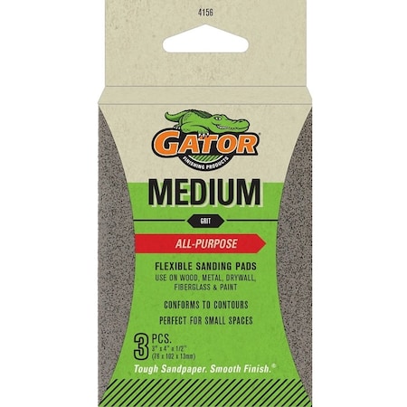 Gator Sanding Pad, 4 in L, 3 in W, 100 Grit, Medium, Aluminum Oxide Abrasive 4156