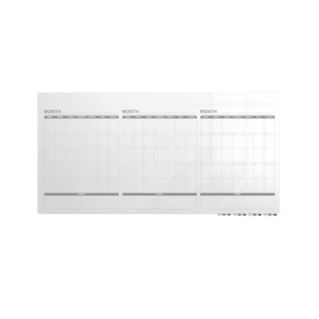 Ghent Calendar Aria Low Profile Glassboard, 3 Month Calendar, Non-Magnetic, 4'H x 8'W GRPARIASN33M-48
