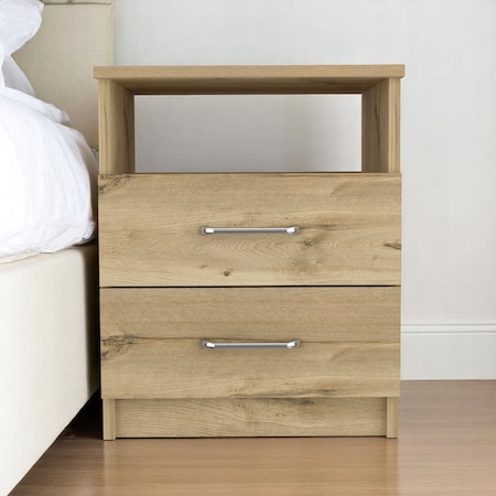 Homeroots 20" Oak Two Drawers Faux Wood Nightstand 534890