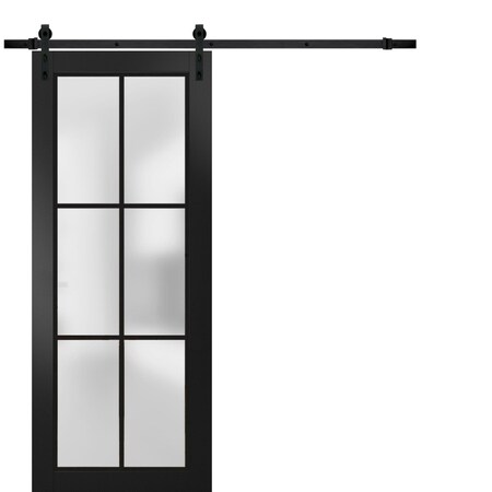 Sartodoors Sturdy Barn Door Frosted Tempered Glass Planum 2122 Black 24x96 Solid Core Modern Interior PLANUM2122BD-B-BLK-24 x 96