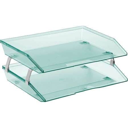 Acrimet Facility 2 Tier Letter Tray Side Load Letter Size Desktop File Organizer Plastic Clear Green 253.5