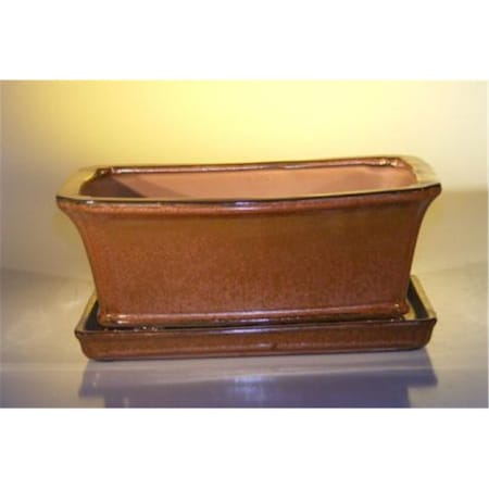 Paisaje 10.75 x 8.5 x 4.125 in. Ceramic Bonsai Pot, Aztec Orange - Rectangle PA2804877