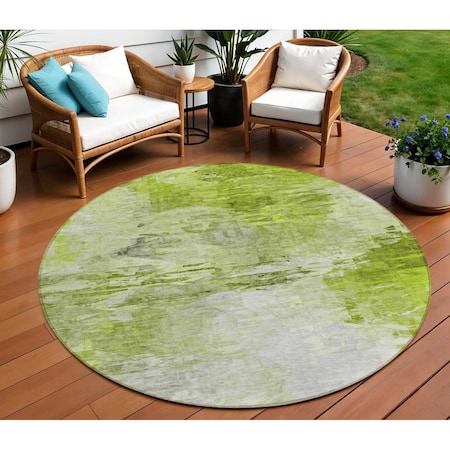 Homeroots 8' Artichoke Green And Lime Green Round Abstract Washable Indoor Outdoor Area Rug 577699