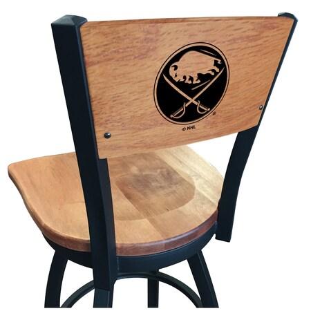Holland Bar Stool Co 30" Blk Wrinkle Buffalo Sabres Swivel Bar Stool, Laser Engraved Back L03830BWMedMplABufSabMedMpl