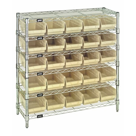 Quantum Storage Systems WIRE SHELVING UNIT W / IVORY BINS WR6-36-1236-102IV