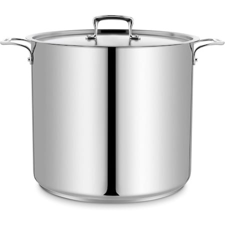 Bakken-Swiss 24QT Stockpot, Brushed Stainless Steel, Heavy Duty, Induction-Ready, Lid and Riveted Handles BKSP24QT