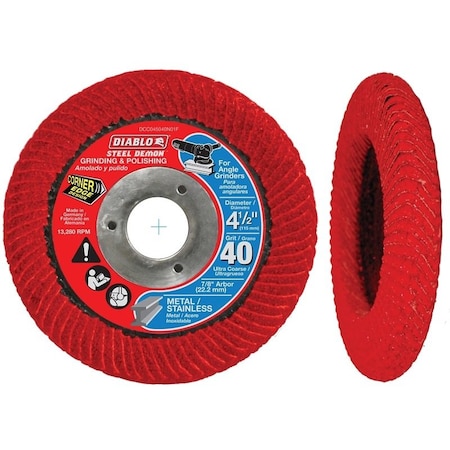 Diablo Steel Demon Flap Disc, 4-1/2 in Dia, 7/8 in Arbor, 40 Grit, Ultra Coarse DCC045040N01F