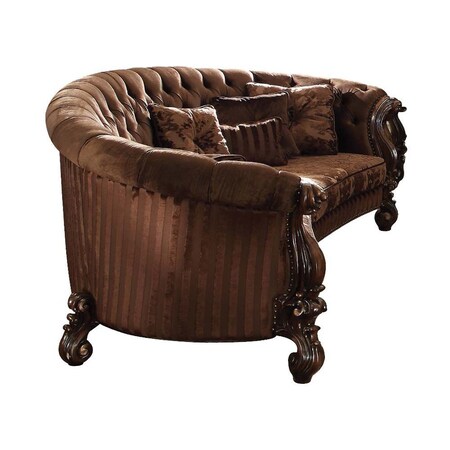 Homeroots 55" Brown Velvet Curved Sofa And Toss Pillows 348227