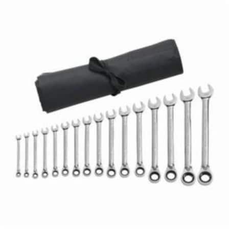 Gearwrench Regular Length Reversible Combination Ratcheting Wrench Set, 16 pc, 8 to 25 mm, Polished Chrome 9602RN