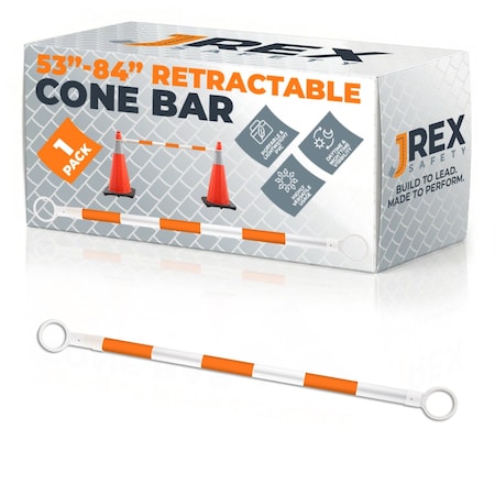 Jrex Safety Retractable Cone Bar Orange/White, 53 in to 84 in Length CBO-JR-53/84-1