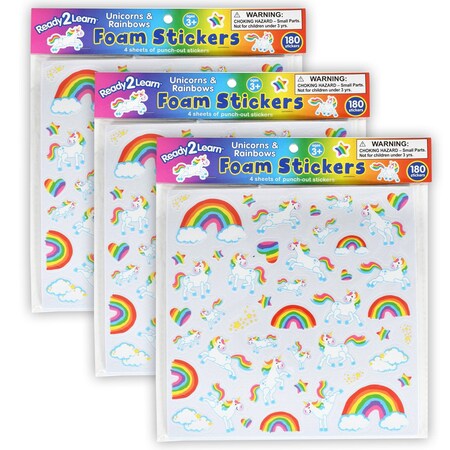 Ready 2 Learn Foam Stickers, Unicorns and Rainbows, 180-Piece Set, 3PK CE10086