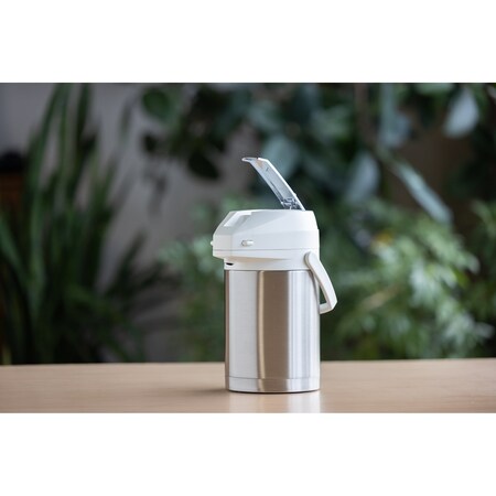 Service Ideas Airpot with Lever Lid, 2.2 Liter, Stainless Vacuum Insulated, Stainless/White CTAL22WHT