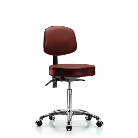 Blue Ridge Ergonomics Vinyl Stool, Back Chrome, Med Bench, Tilt, Casters, Taupe BR-VMBST-CR-T1-NF-CC-8815