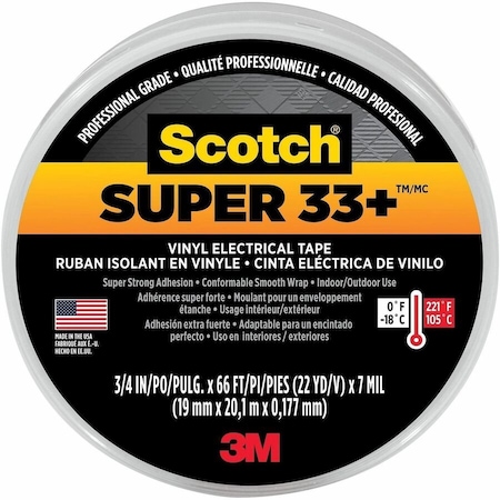 Scotch Super 33+ Vinyl Electrical Tape, 6132-BA-10, 3/4 x 66' x 0.00719 mm x 20, 1 m x 0.177 mm, 10PK 6132-BA-10