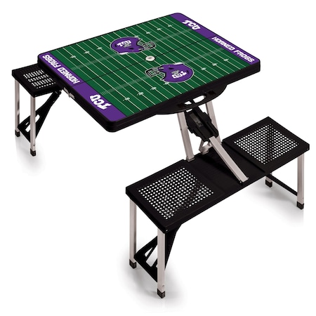 Picnic Time Family Of Brands TCU Horned Frogs - Football Field - Picnic Table Portable Folding Table, Black 811-00-175-845-0