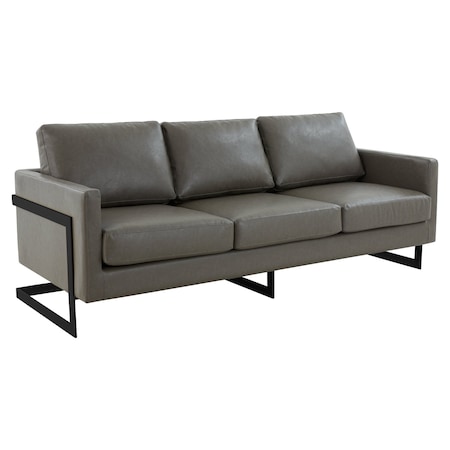 Leisuremod Lincoln Modern Leather 3-Seater Sofa with Stainless Steel Base LAB83GR-L