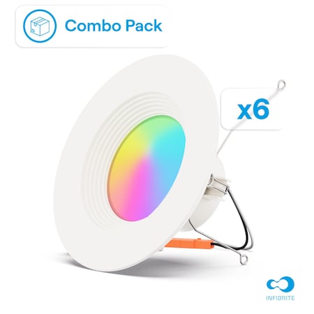 Infibrite 5/6 In. WiFi Smart 12W 1100LM Recessed LED Retrofit Kit, Alexa/Google, Wet Rated, 6PK IB-004-1-12W-WH-6PK